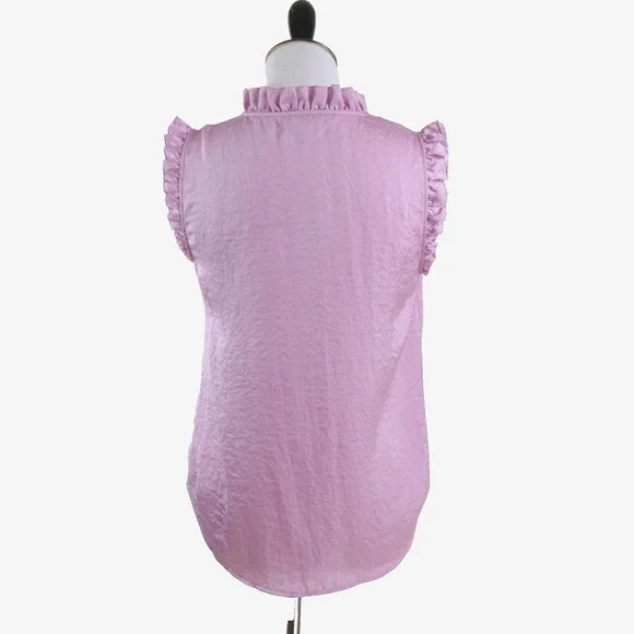 Ann Taylor Size XS Ruffle Front Shell Blouse Sleeveless V Neck Pink - Picture 5 of 10
